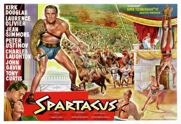 Framed Print : SPARTACUS, (top left): Kirk Douglas, (Belgium poster art), 1960