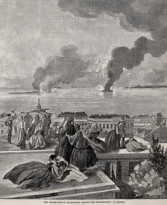 Framed Print : Spectators on Charleston rooftops during the bombardment of Fort Sumter, April 12-13, 1861