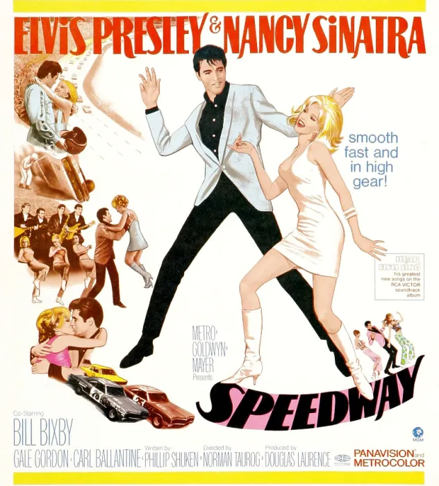 Framed Print : SPEEDWAY, full figure center from left: Elvis Presley, Nancy Sinatra, 1968