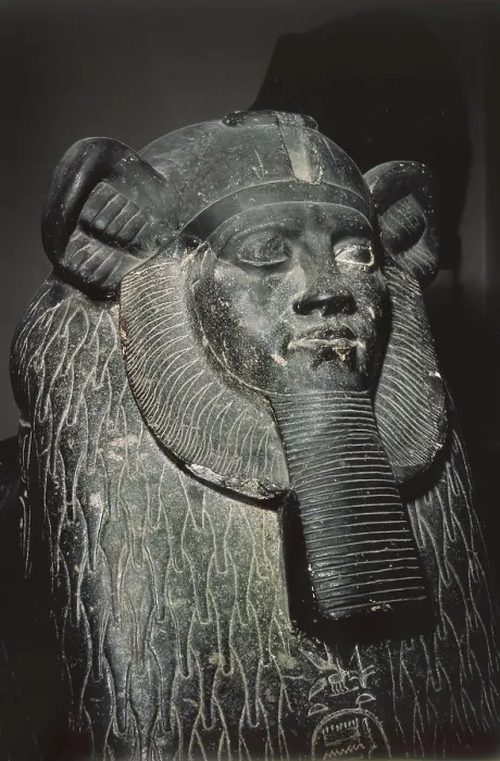 Framed Print : Sphinx Hyksos. 1854 -1809 BC. Detail of the head, sphinx depicting Pharaoh Amenemhat III. Egyptian art. Middle Kingdom. Sculpture on rock. EGYPT. Cairo. Egyptian Museum