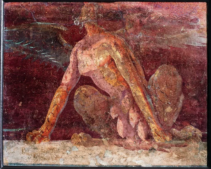 Framed Print : Sphynx, by unknown artist, second half 1st Century B.C. ripped fresco, 55 x 69 cm - Italy, Campania, Naples, National Archaeological Museum, Room LXIX, inv. 8817
