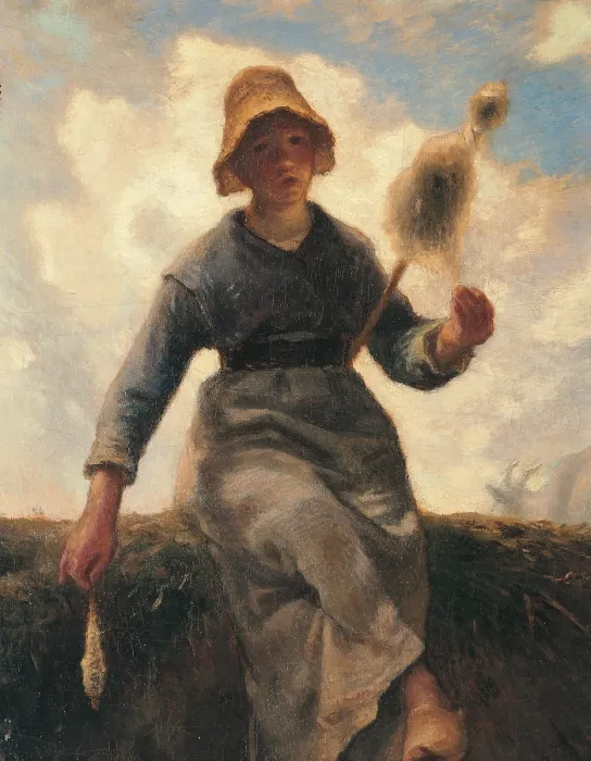 Framed Print : The Spinning Girl, by Jean-Franois Millet, 1868 - 1869, 19th Century, oil on canvas, cm 92, 5 x 73, 5 - France, Ile de France, Paris, Muse dOrsay, RF1880. Detail