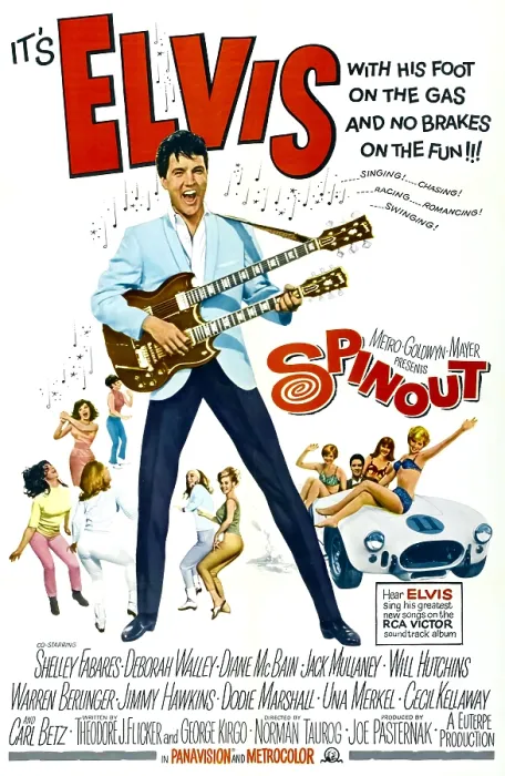 Framed Print : SPINOUT, (originally titled CALIFORNIA HOLIDAY), center: Elvis Presley on international one sheet poster, 1966 Framed Print : SPINOUT, (originally titled CALIFORNIA HOLIDAY), center: Elvis Presley on international one sheet poster, 1966