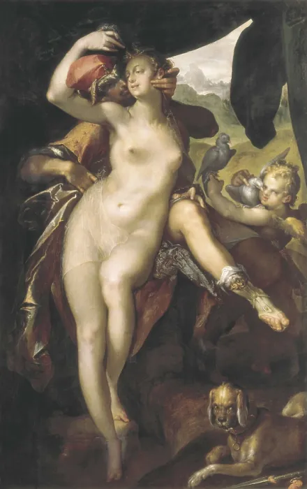 Framed Print : SPRANGER, Bartholomaeus (1546-1611). Venus and Adonis. ca. 1597. Flemish art. Oil on canvas. AUSTRIA. Vienna. Kunsthistorisches Museum Vienna (Museum of Art History)