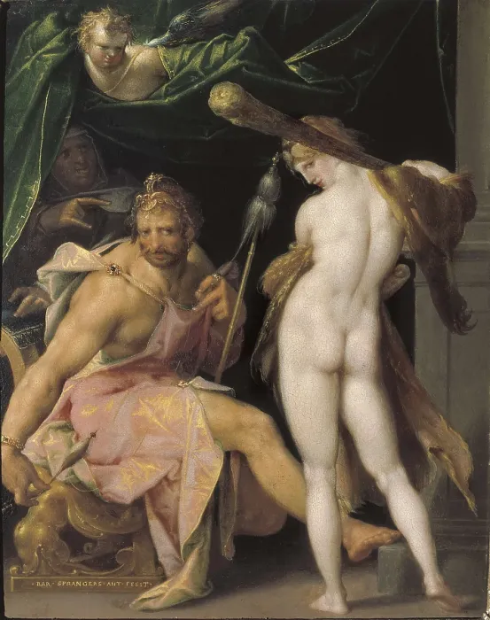 Framed Print : SPRANGER, Bartholomaeus (1546-1611). Hercules and Omphale. 1575-1580. Oil on copper. Flemish art. Oil on canvas. AUSTRIA. Vienna