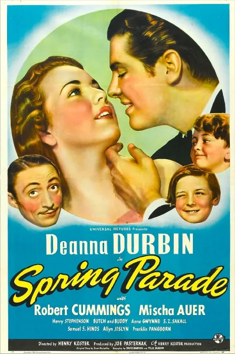 Framed Print : SPRING PARADE, US poster, from left: Mischa Auer, Deanna Durbin, Robert Cummings, far right from top: Kenneth Brown, Billy Lenhart, 1940