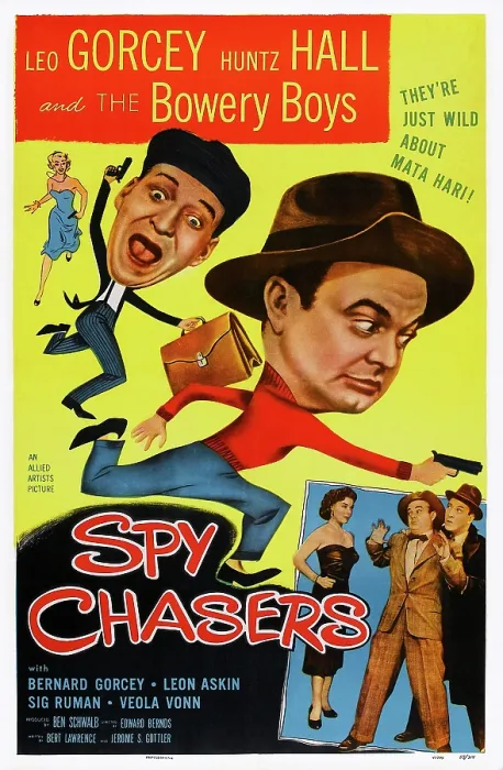 Framed Print : SPY CHASERS, US poster, top from left: Lisa Davis, Huntz Hall, Leo Gorcey, bottom from left: Veola Vonn, Leo Gorcey, Huntz Hall, 1955
