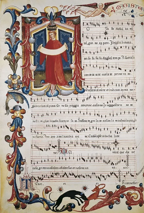 Framed Print : Squarcialupi Codex. 1410-1415. Gothic art. Miniature Painting. ITALY. Florence. Biblioteca Medicea Laurenziana (Laurentian Library). AISA / Everett Collection**US SALES ONLY**