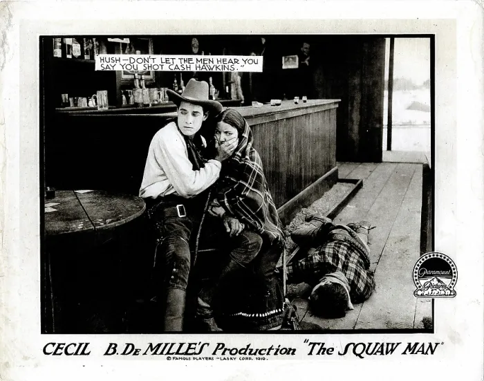 Framed Print : THE SQUAW MAN, l-r: Elliott Dexter, Ann Little, Jack Holt on lobbycard, 1918