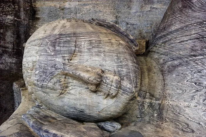 Framed Print : SRI LANKA. Polonnaruwa. Gal Vihara or Rock Temple (12th c.). Reclining Buddha (14 m.). Detail. AISA / Everett Collection**US SALES ONLY** Framed Print : SRI LANKA. Polonnaruwa. Gal Vihara or Rock Temple (12th c.). Reclining Buddha (14 m.). Detail. AISA / Everett Collection**US SALES ONLY**