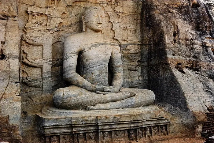 Framed Print : SRI LANKA. Polonnaruwa. Gal Vihara or Rock Temple (12th c.). Sitting Buddha. AISA / Everett Collection**US SALES ONLY** Framed Print : SRI LANKA. Polonnaruwa. Gal Vihara or Rock Temple (12th c.). Sitting Buddha. AISA / Everett Collection**US SALES ONLY**