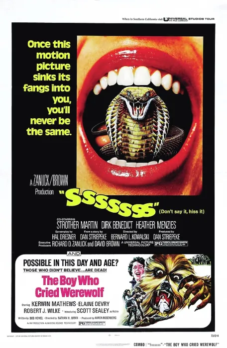 Framed Print : SSSSSSS, and THE BOY WHO CRIED WEREWOLF, US poster, double bill, 1973