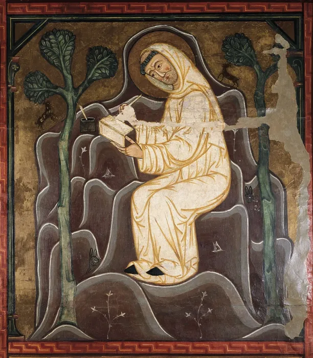 Framed Print : St. 13th c. Saint Bernard writing. Romanesque art. Tempera on wood. SPAIN. Palma de Mallorca. Mallorca Museum. AISA / Everett Collection**US SALES ONLY**