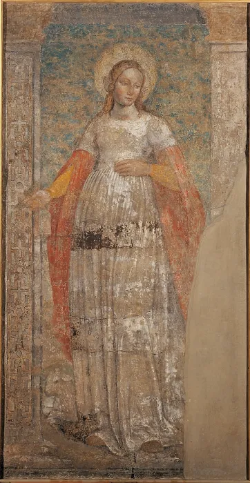 Framed Print : St Agnes, by Ambrogio da Fossano known as Bergognone, 1495, 15th Century, fresco transferred to canvas, - Italy, Lombardy, Milan, Brera Art Gallery. All