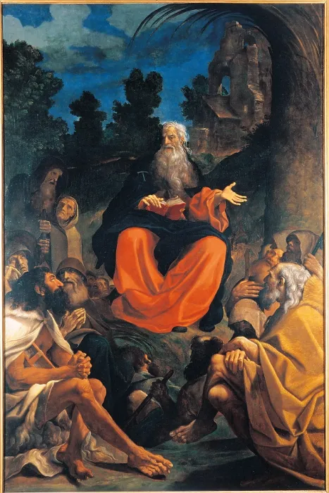 Framed Print : St Anthony Abbot Preaching to the Hermits, by Ludovico Carracci, 1615 about, 17th Century, oil on canvas, cm 320 x 210 - Italy, Lombardy, Milan, Brera art gallery