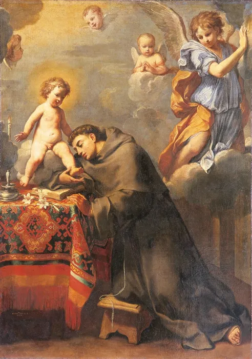 Framed Print : St Anthony of Padua Adoring the Infant Christ, by Elisabetta Sirani, 1612, 17th Century, oil on canvas, cm 208 x 147 - Italy, Emilia Romagna, Bologna, National Picture Gallery Framed Print : St Anthony of Padua Adoring the Infant Christ, by Elisabetta Sirani, 1612, 17th Century, oil on canvas, cm 208 x 147 - Italy, Emilia Romagna, Bologna, National Picture Gallery