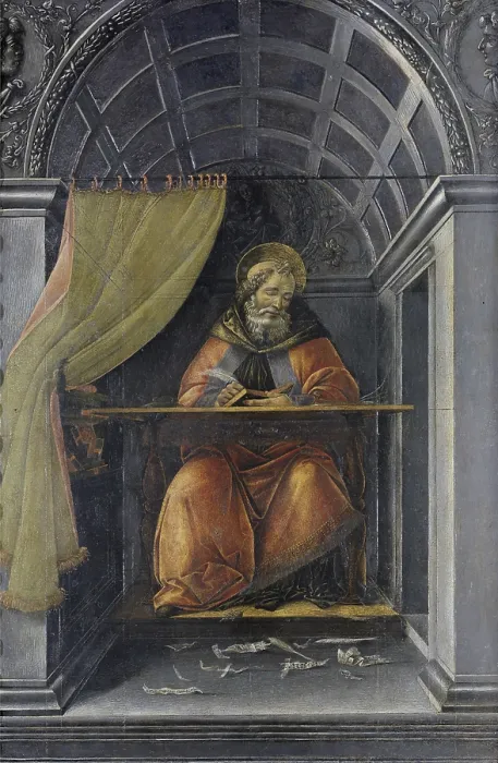 Framed Print : St. Augustine in His Study (Sant'Agostino nella cella), by Sandro Botticelli, 1490-1494, 15th Century, tempera on board, 41 x 27 cm - Italy, Tuscany, Florence, Uffizi Gallery
