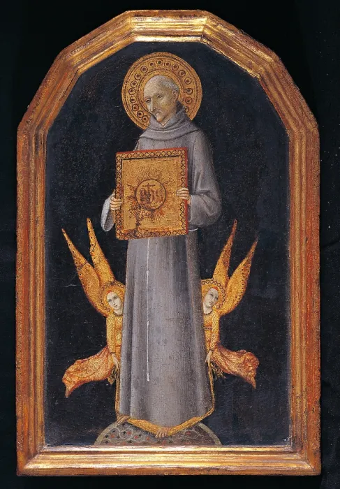 Framed Print : St Bernardino in Glory, by Sano di Pietro, 1460 about, 15th Century, tempera and oil on canvas, cm 42 x 27, 5 - Italy, Umbria, Perugia, Assisi