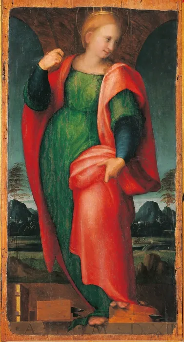 Framed Print : St Catherine of Alexandria, by Jacopo Carrucci know as Pontormo, 1512, 16th Century, oil on panel, cm 98, 5 x 50 - Italy, Tuscany, Florence, Uffizi gallery. All Framed Print : St Catherine of Alexandria, by Jacopo Carrucci know as Pontormo, 1512, 16th Century, oil on panel, cm 98, 5 x 50 - Italy, Tuscany, Florence, Uffizi gallery. All