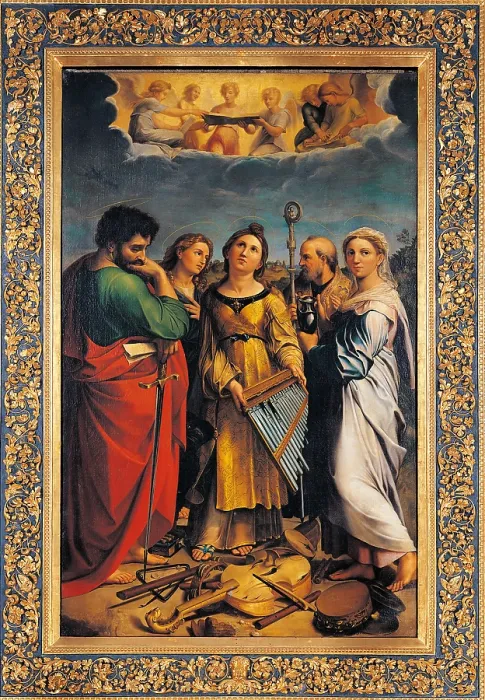Framed Print : St Cecilia with Sts Paul, John the Evangelist, Augustine and Magdalene (The Ecstasy of St Cecilia), by Raffaello Sanzio, 1514 about, 16th Century