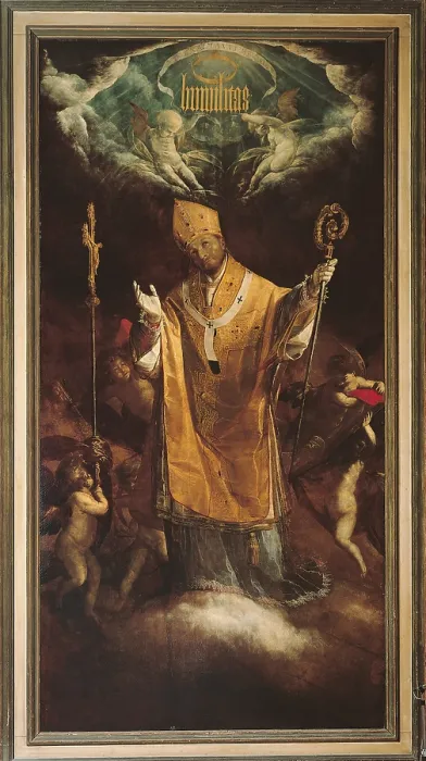 Framed Print : St Charles in Glory, by Giovan Battista Crespi known as Cerano, 1615 about, 17th Century, oil on canvas, cm 395 x 205 - Italy, Lombardy, Milan, San Gottardo in Corte church. All Framed Print : St Charles in Glory, by Giovan Battista Crespi known as Cerano, 1615 about, 17th Century, oil on canvas, cm 395 x 205 - Italy, Lombardy, Milan, San Gottardo in Corte church. All