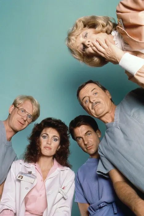 Framed Print : ST. ELSEWHERE, counter-clockwise from bottom left: Ed Begley Jr. Cynthia Sikes, Mark Harmon, William Daniels, Christina Pickles, (Season 3), 1982-88