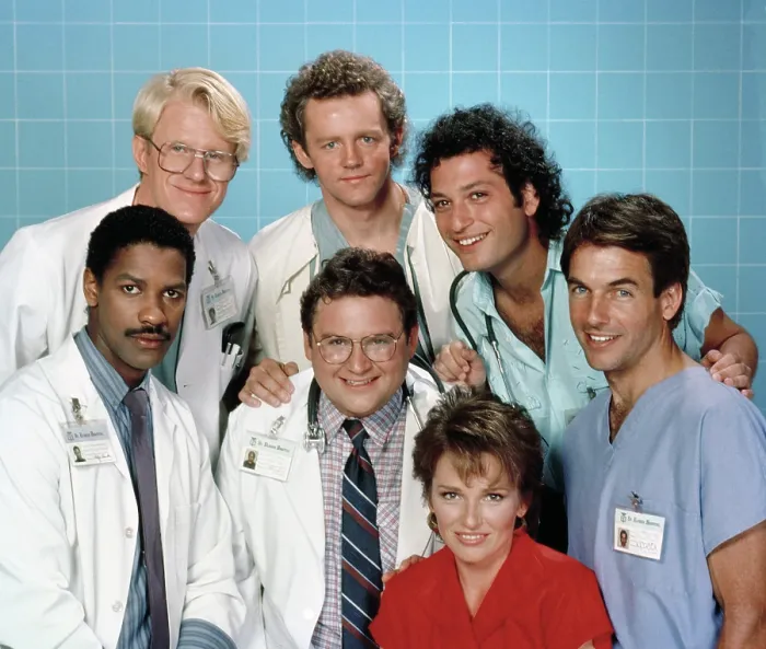 Framed Print : ST. ELSEWHERE, (top row, from left): Ed Begley Jr. David Morse, Howie Mandel, (middle): Denzel Washington, Stephen Furst, Mark Harmon, (bottom): Sagan Lewis, (1985), 1982-88
