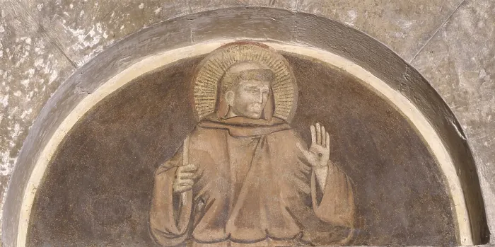 Framed Print : St. Francis, by Master of San Lorenzo in Vicenza, 14th century, fresco. - Italy, Veneto, Vicenza, Church of San Lorenzo. Whole artwork view. St Framed Print : St. Francis, by Master of San Lorenzo in Vicenza, 14th century, fresco. - Italy, Veneto, Vicenza, Church of San Lorenzo. Whole artwork view. St