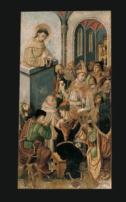 Framed Print : St Francis Preaching, Retablo of the Porziuncola, by Maestro di Castelsardo, 15th Century - 16th Century, panel, - Italy, Sardegna, Cagliari, Cagliari, National Picture Gallery