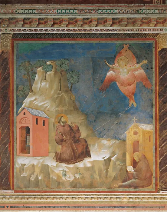 Framed Print : St Francis Receiving the Stigmata, by Giotto, 1297 - 1300, 13th Century, fresco, cm 270 x 230 - Italy, Umbria, Perugia, Assisi, Upper Basilica of San Francesco, nave. All Framed Print : St Francis Receiving the Stigmata, by Giotto, 1297 - 1300, 13th Century, fresco, cm 270 x 230 - Italy, Umbria, Perugia, Assisi, Upper Basilica of San Francesco, nave. All