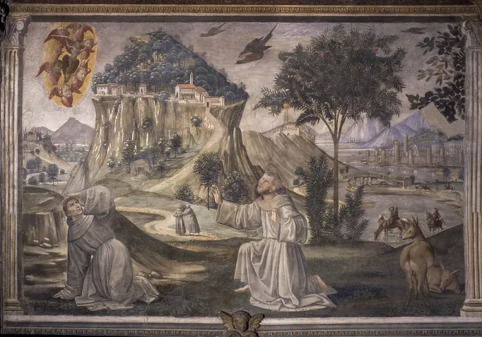 Framed Print : St. Francis Receiving the Stigmata (San Francesco riceve le stimmate), by Domenico Ghirlandaio, 1482-1486, 15th Century, fresco - Italy, Tuscany, Florence