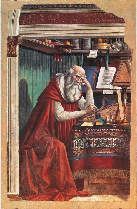 Framed Print : St Jerome, by Domenico Bigordi known as Ghirlandaio, 1449, 15th Century, fresco torn down, - Italy, Tuscany, Florence, Ognissanti Church. All