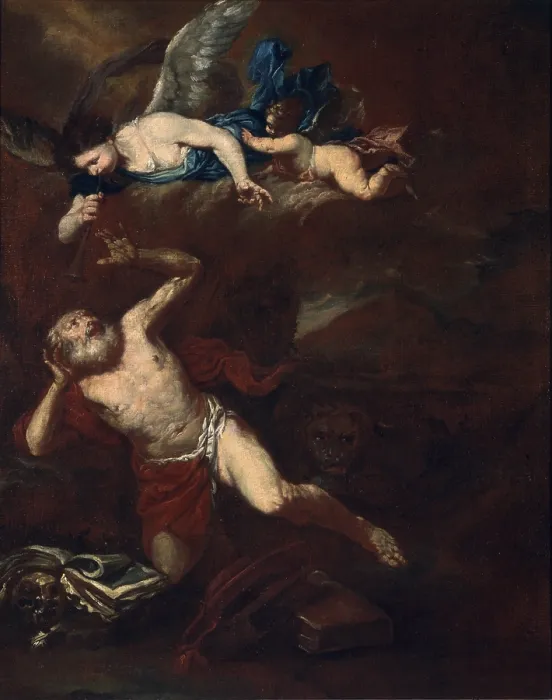 Framed Print : St. Jerome Listens to an Angel Blowing the Trumpet of the Last Judgement ( San Girolamo ascolta l'angelo che suona la tromba del Giudizio Universale)