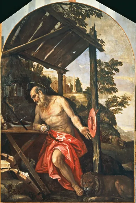 Framed Print : St Jerome Repentant, by Caliari Paolo known as Veronese, 16th Century, 1566 -1570 about, canvas, cm 253 x 168 - Italy, Veneto, Venice, Accademia Art Galleries