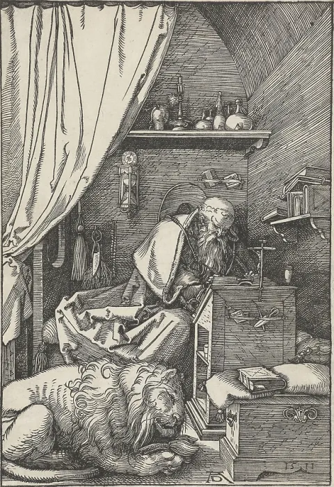 Framed Print : St. Jerome in his Study, by Albrecht Durer, 1511, German print, wood engraving Framed Print : St. Jerome in his Study, by Albrecht Durer, 1511, German print, wood engraving