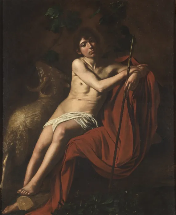 Framed Print : St John the Baptist, by Michelangelo Merisi known as Caravaggio, 1609 - 1610, 16th Century, oil on canvas, cm 152 x 125 - Italy, Lazio, Rome, Borghese Gallery. All