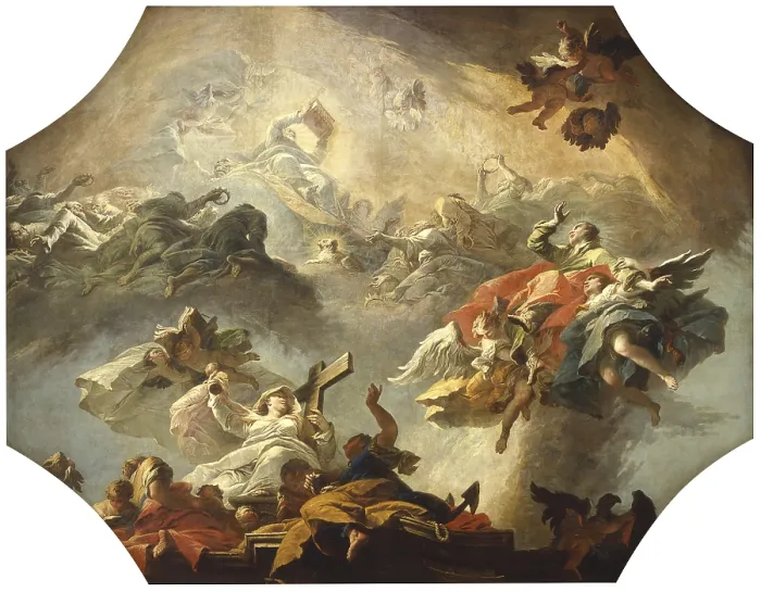 Framed Print : St. John the Evangelist into heaven, by Jacopo Marieschi, 18th Century, oil on canvas - Italy, Veneto, Venice, Major School of Saint John the Evangelist. Whole artwork view