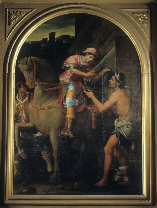 Framed Print : St. Martin and the Beggar (San Martino e il povero), by Niccol Paganelli, 16th Century, oil on canvas - Italy, Emilia ROmagna, Faenza, Dome. Whole artwork view Framed Print : St. Martin and the Beggar (San Martino e il povero), by Niccol Paganelli, 16th Century, oil on canvas - Italy, Emilia ROmagna, Faenza, Dome. Whole artwork view