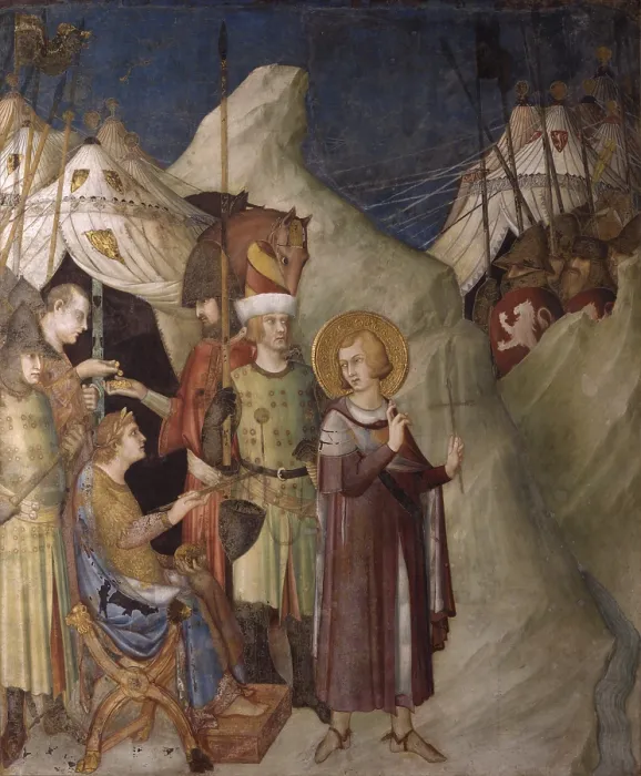 Framed Print : St. Martin of Tours Gives up Army, by Simone Martini, 1315 - 1316, 14th Century, fresco, 265 x 250 cm - Italy, Umbria, Assisi, Lower Basilica of Saint Francis from Assisi