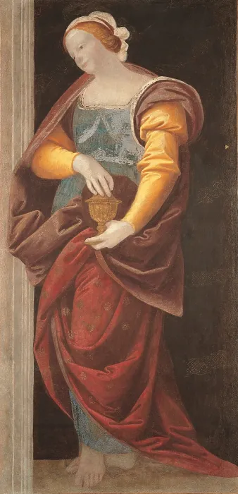 Framed Print : St Mary Magdalene, by Bernardino Lanino, 1540 - 1542, 16th Century, torn down fresco transferred to canvas, cm 197 x 92 - Italy, Lombardy, Milan, Brera Art Gallery. All Framed Print : St Mary Magdalene, by Bernardino Lanino, 1540 - 1542, 16th Century, torn down fresco transferred to canvas, cm 197 x 92 - Italy, Lombardy, Milan, Brera Art Gallery. All