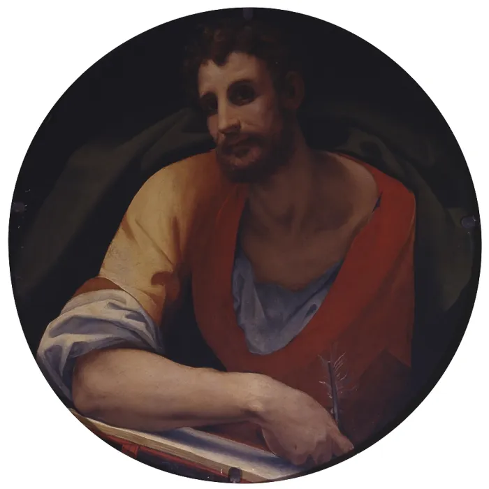 Framed Print : St. Matthew the Evangelist, by Jacopo Carrucci said Pontormo, 1525-1528, 16th century, oil on panel. - Italy, Tuscany, Florence, Church of Santa Felicita. Whole artwork view Framed Print : St. Matthew the Evangelist, by Jacopo Carrucci said Pontormo, 1525-1528, 16th century, oil on panel. - Italy, Tuscany, Florence, Church of Santa Felicita. Whole artwork view