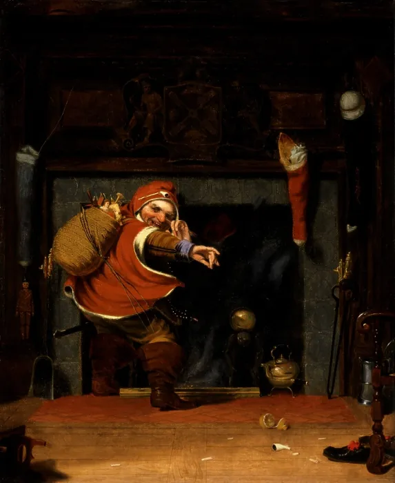 Framed Print : St. Nicholas, 1837, by Robert Walter Weir, 1803-1889, American painting, oil on wood. Clement Moore wrote a poem A Visit from St. Nicholas 1822, which associated St Framed Print : St. Nicholas, 1837, by Robert Walter Weir, 1803-1889, American painting, oil on wood. Clement Moore wrote a poem A Visit from St. Nicholas 1822, which associated St
