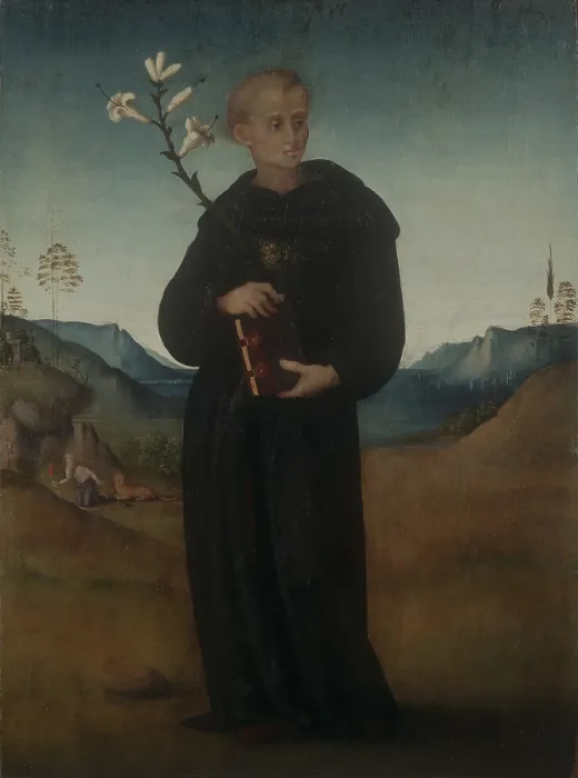 Framed Print : St. Nicholas of Tolentino, by Francesco Ubertini also known as Bachiacca, 16th Century, oil on canvas, 57 x 42 cm - Italy, Emilia Romagna, Ferrara, National Gallery
