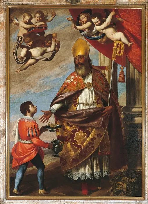 Framed Print : St Nicholaus, by Massimo Stanzione, 1635 about, 17th Century, oil on canvas, - Italy, Lombardy, Milan, San Nicolao church. All Framed Print : St Nicholaus, by Massimo Stanzione, 1635 about, 17th Century, oil on canvas, - Italy, Lombardy, Milan, San Nicolao church. All