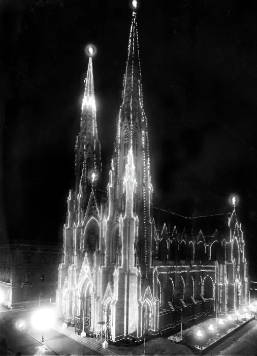 Framed Print : St. Patrick's Cathedral, New York City, illuminated to honor the new Cardinal, John Cardinal Farley, January 17, 1912. Courtesy: CSU Archives / Everett Collection