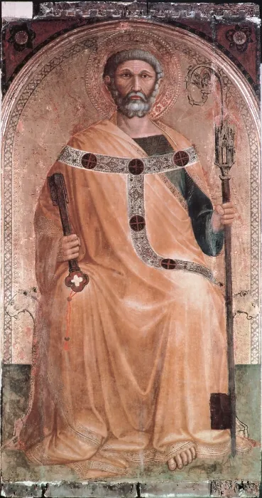 Framed Print : St Peter, by Ambrogio Lorenzetti, 1285 - 1348 about, 13th Century - 14th Century, panel, - Italy, Tuscany, Grosseto, Roccalbegna, SS Pietro e Paolo Church. All