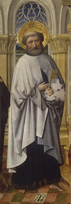 Framed Print : St. Peter, by German artist, 16th century, oil on panel transferred to canvas. - Italy, Lombardy, Milan, Castello Sforzesco, Civic Museum of Ancient Art. Whole artwork view