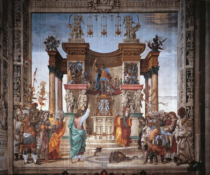 Framed Print : St Philip Driving the Dragon from the Temple of Hieropolis, by Filippino Lippi, 1493 - 1495 about, 15th Century, fresco, cm 1225 x 614 x 564 - Italy, Tuscany, Florence Framed Print : St Philip Driving the Dragon from the Temple of Hieropolis, by Filippino Lippi, 1493 - 1495 about, 15th Century, fresco, cm 1225 x 614 x 564 - Italy, Tuscany, Florence