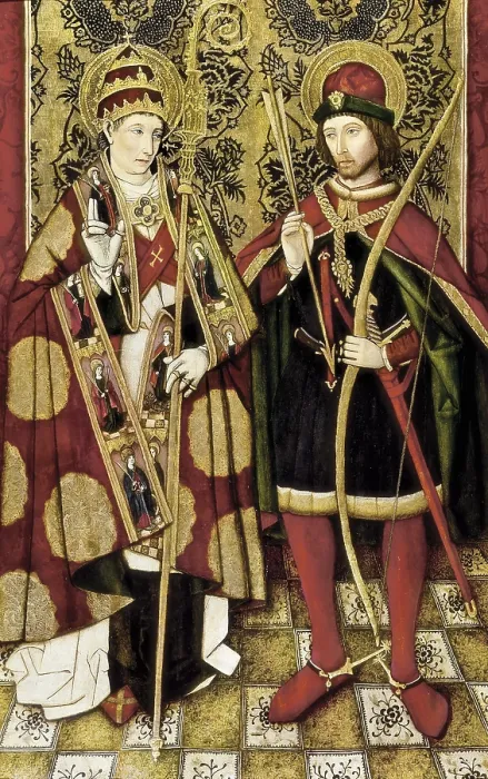 Framed Print : St Sebastian and St Fabian. ca. 1475 - ca. 1500. Painting by Vergos workshop. Catalan school. Family of painters from Barcelona, 15th-16th centuries. Gothic art Framed Print : St Sebastian and St Fabian. ca. 1475 - ca. 1500. Painting by Vergos workshop. Catalan school. Family of painters from Barcelona, 15th-16th centuries. Gothic art