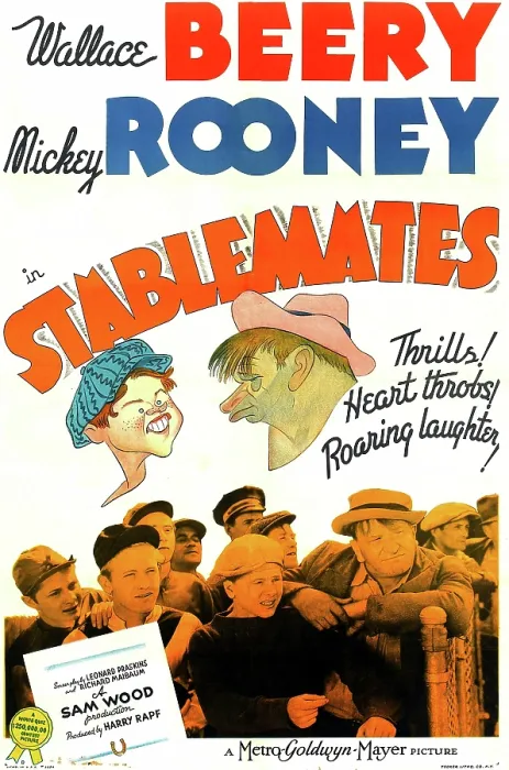 Framed Print : STABLEMATES, US poster art, top from left: Mickey Rooney, Wallace Beery; bottom: Mickey Rooney (sideways cap, dark shirt), Wallace Beery (flat hat, arm on fence), 1938
